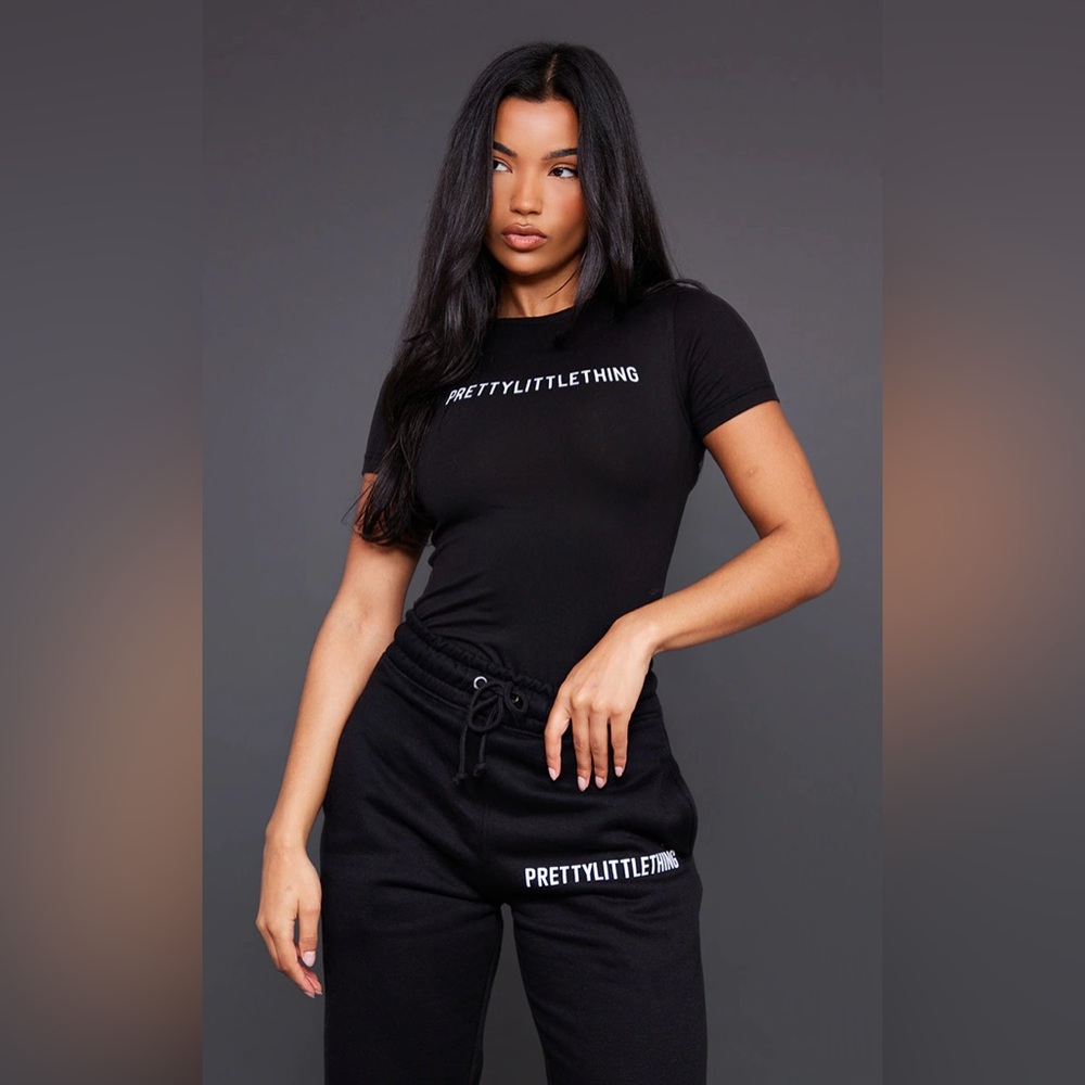 PrettyLittleThing Black Logo Tee and Joggers
